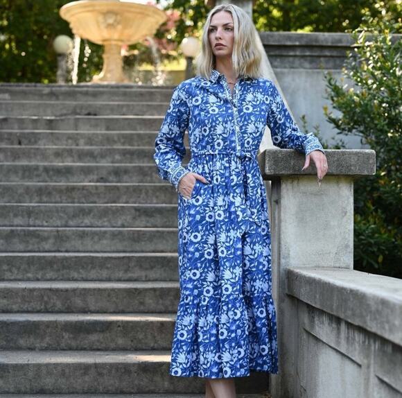 Sohana Dresses & Skirts - Sohana Dress Maxi Cam Morning Glory Blue Small Boho Cotton Floral Cottagecore